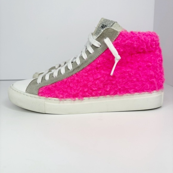 Anthropologie x P448 Skate High Top Sneakers Pink Sherpa Size 37 - Picture 1 of 10